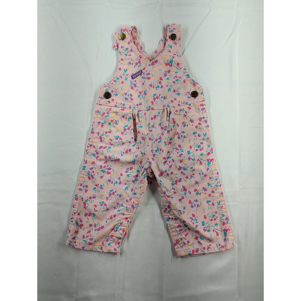Vintage OshKosh B'Gosh Vestbak Girls Pink Floral Overalls 6-9 Months